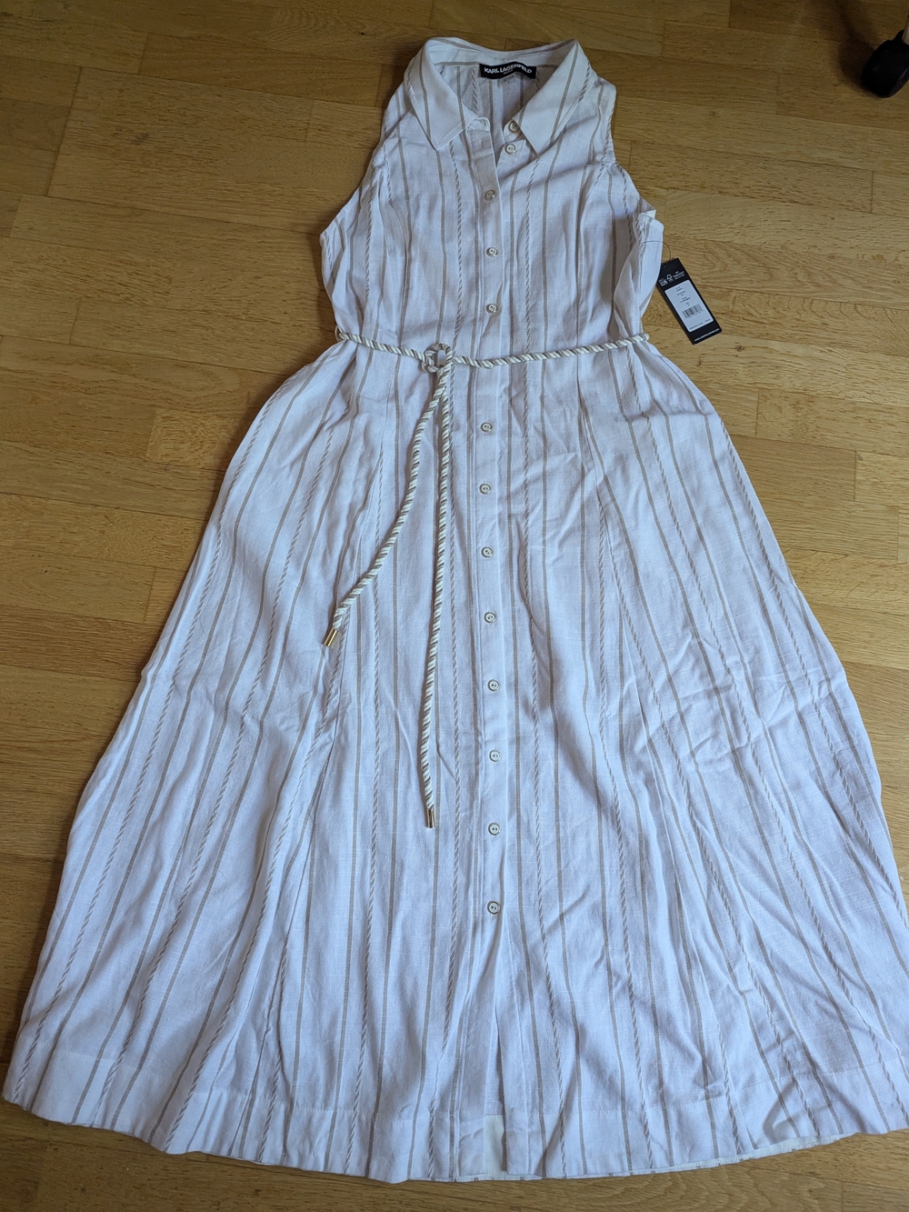 Karl Lagerfeld Paris White Sleeveless Button-Down Maxi Dress with Rope Belt